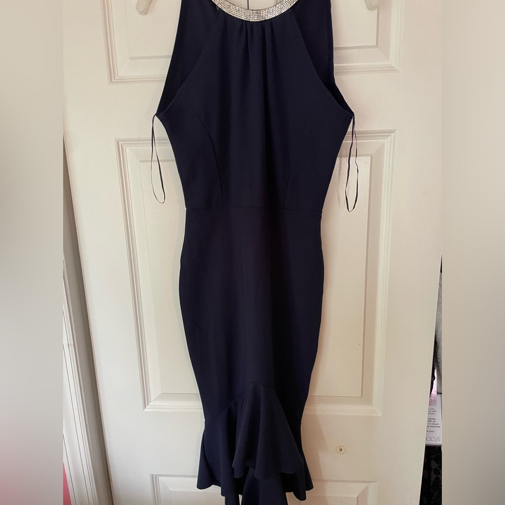 Elegant Navy Blue Neck Dress - Picture 1 of 3
